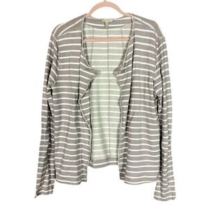 Bordeaux Womens Striped Open Front Cardigan Taupe White Long Sleeve Size M L